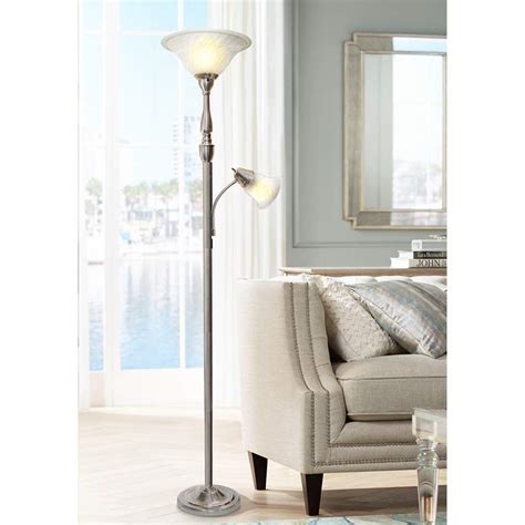 The top and reading light are each controlled by their own switch, including a dimmer switch for the top light, allowing you to easily adjust the lighting level to your needs. Elegant Designs Mother Daughter Nickel 2-Light Floor Lamp ...
