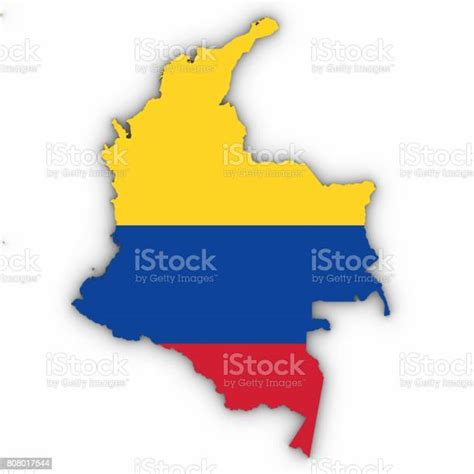 Esquema De Mapa De Colombia Con La Bandera Colombiana En Blanco Con