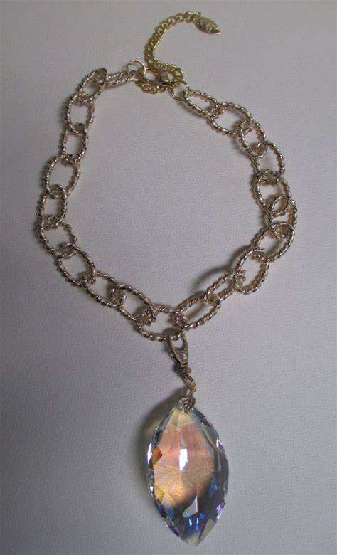 Large Statement Crystal Prism Necklace Gold Tone Chunky Chain Etsy