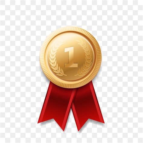 1 Winner Golden Medal Award With Ribbon Realistic Icon Isolated