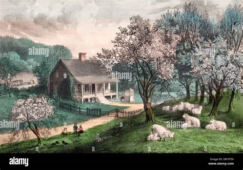 American Homestead Spring By James Merritt Ives And Nathaniel Currier