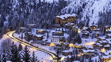 Hd Wallpaper Town Winter Snow Tree Fir Sky Ski Resort Mountain
