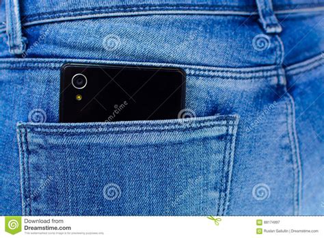 Black Smartphone In Back Pocket Of Girl S Jeans Stock Image Image Of