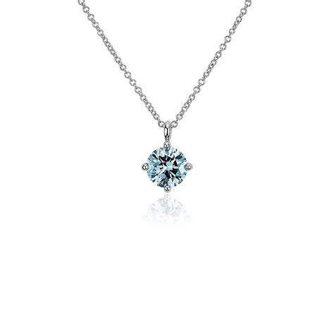 Lightbox Lab Grown Blue Diamond Round Solitaire Pendant Necklace In 14k