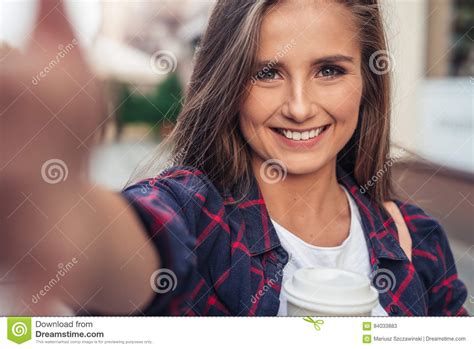 Attractive Young Woman Taking A Selfie In The City Stock Image Image