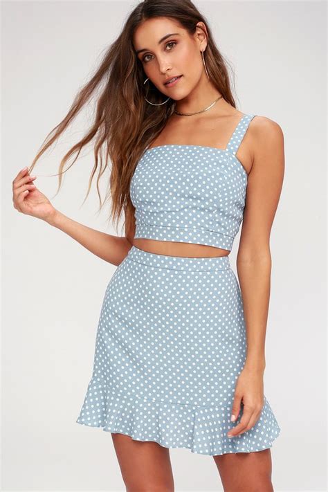 33 foot string, 4 inch spacing. Cute Light Blue Polka Dot Top - Crop Top - Cropped Tank Top