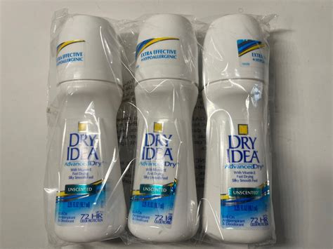 Lot 3 Dry Idea Roll-On Unscented AntiPerspirant Deodorant Dry Powder