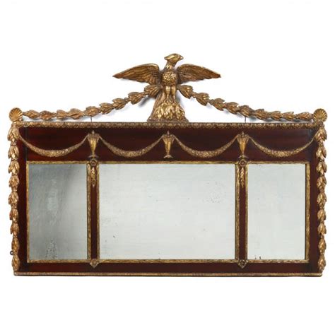 American Federal Mahogany And Parcel Gilt Tri Panel Over Mantel Mirror