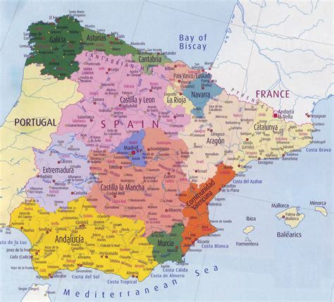 Administrative Map Of Spain With Major Cities Spain Europe