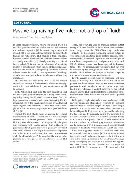 Pdf Passive Leg Raising Five Rules Not A Drop Of Fluid