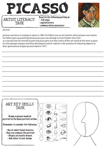 Picasso Worksheet With Literacy Task Kunst Picasso Picasso Art