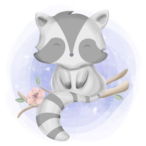 Cute Baby Raccoon Sitting On The Tree Raccoon Clipart Adorable