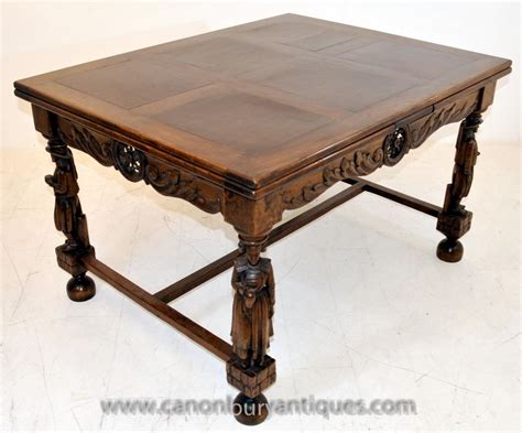 Antique French Provincial Extending Oak Dining Table Carved Legs