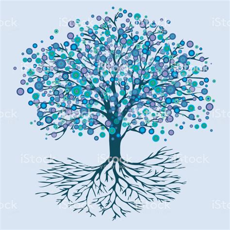 A Vector Illustration Of A Tree Of Life With Abstract Round Rainbow