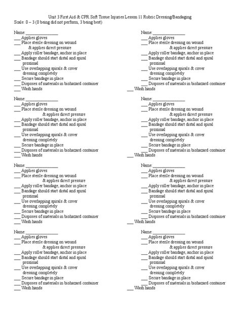 L11 Rubric Dressing Bandaging Pdf Wound Traumatology