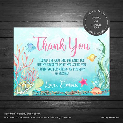Sea Thank You Card Printable Or Printed Under The Sea Pool Etsy