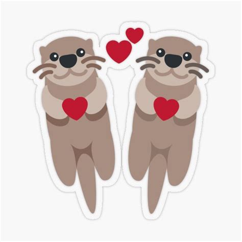 2 Otters In Love Animal Illustration Sticker By Mmxx11 Animal
