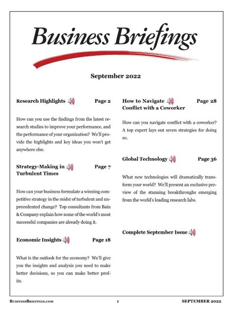 Business Briefings September 2022 Business Briefings A Single
