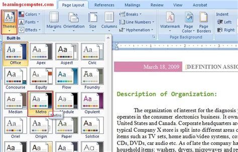 Microsoft Office Word 2007 Learn The Page Layout Tab In Ms