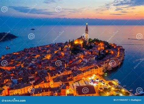Sunset Aerial View Of Croatian Town Rovinj Stock Image Image Of