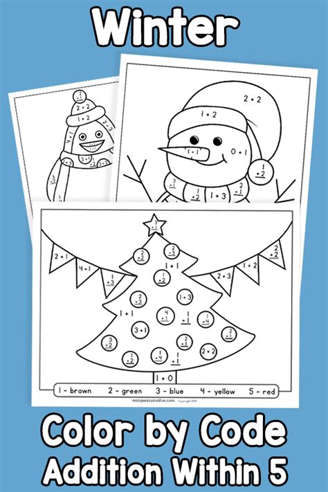 Four addition and four subtraction worksheets with sums up to 10. Winter Color by Code Addition Within 5 - Easy Peasy and ...