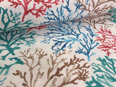 Blue Coral Reef Fabric Curtain Upholstery Cotton Material Sea Teal
