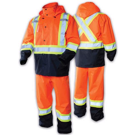 Terra Mens Large Orange High Visibility Reflective Safety Rain Suit
