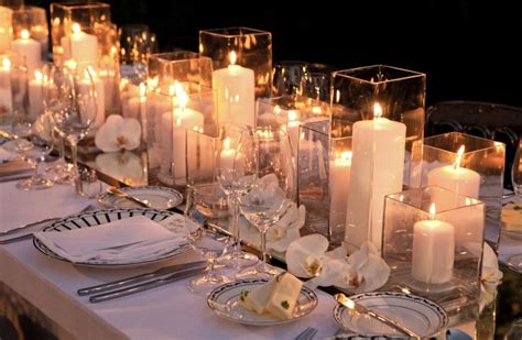 Candles As Centerpieces W Lots Of Glass Holders And Sparkle Runner