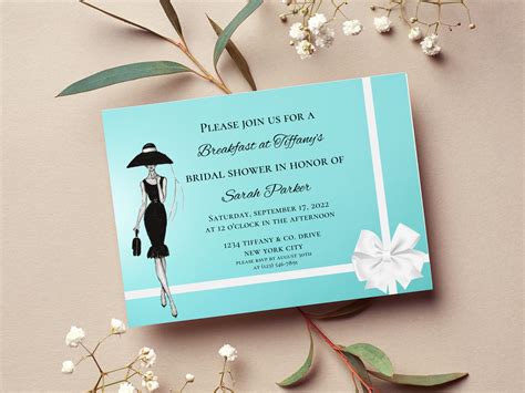 breakfast at tiffany s bridal shower invitation template audrey hepburn inspired canva design