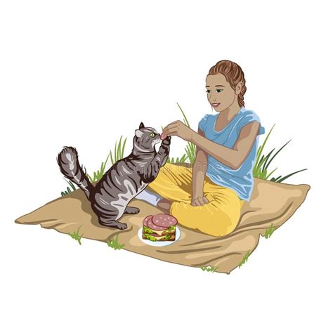 Feeding Cat Girl Stock Illustrations 388 Feeding Cat Girl Stock