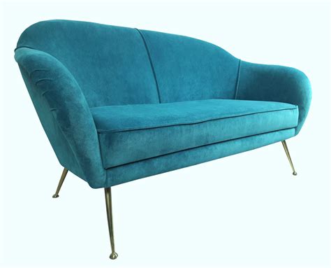 Italian Mid Century Modern Turquoise Two Seater Sofa 1950s 121244
