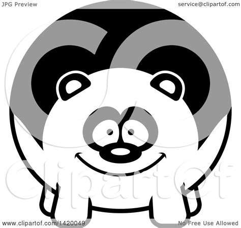 Clipart Of A Cartoon Black And White Lineart Chubby Panda Royalty