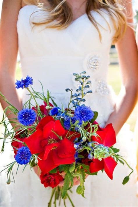 Red And Blue Flower Bouquet Blue Wedding Bouquet Red Bridal Bouquet