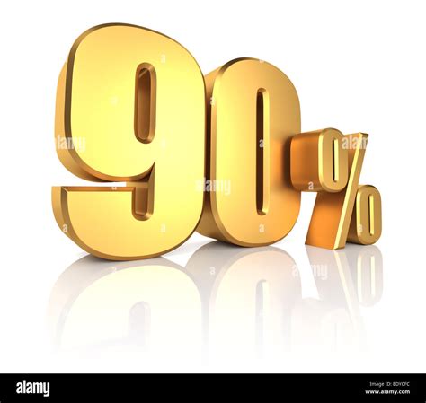 90 Percent Off On White Background 3d Render Gold Metal Discount Stock