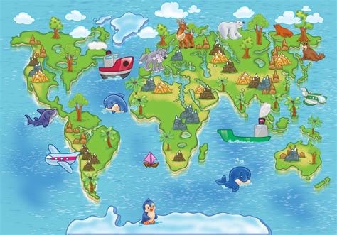 Naklejka Dla Dzieci Mapa Świata Edukacyjna Nr 2 Kolorowa