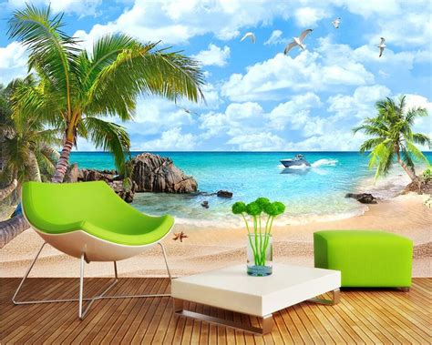 Beibehang Custom Wallpaper Seascape Mediterranean Beach Landscape Tv Background Wall Home