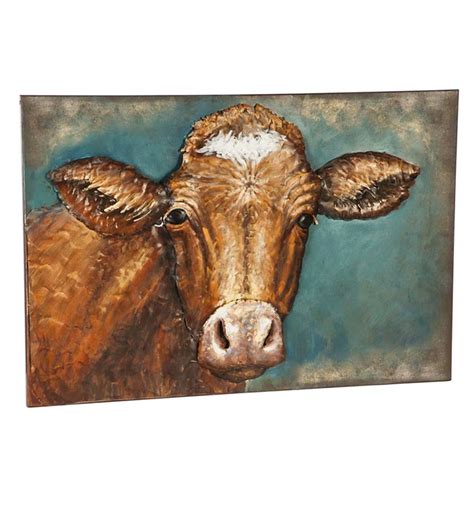 Handcrafted Metal 3d Cow Wall Art Wall Art Home Accents Indoor