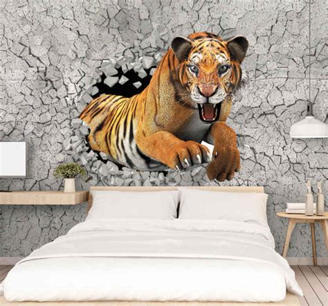 Solid 3d Tiger Painting Mural Wallpaper Tenstickers