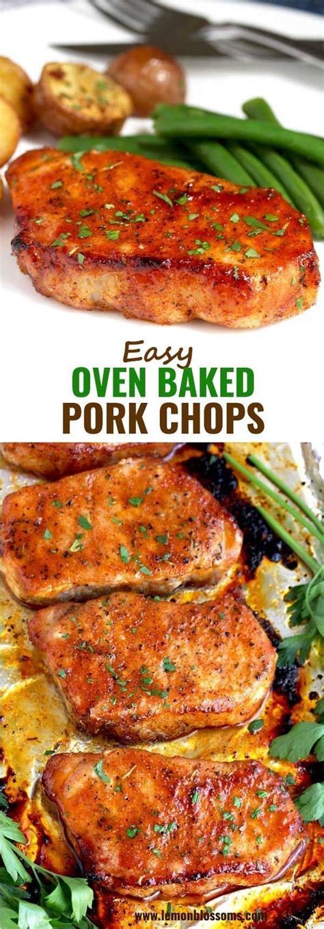 Set the chops on a roasting pan with a rack, which. Easy Oven-baked Pork Chops #porkchops #recipe | Baked pork ...