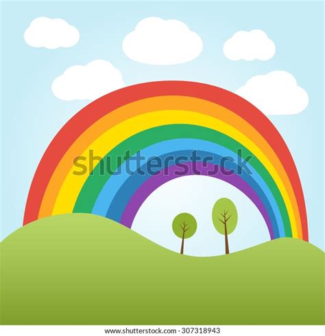 Illustration Rainbow Over Hill Trees Stock Vector Royalty Free 307318943