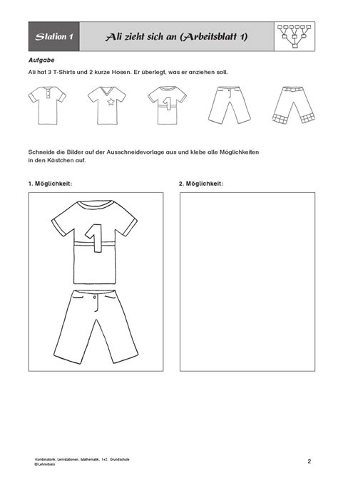 Kombinatorik in der klasse 2c. Arbeitsblätter · Grundschule · Lehrerbüro