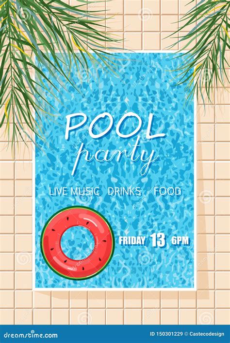 Summer Pool Party Poster Vector Summer Banner Blue Water Backgrounds
