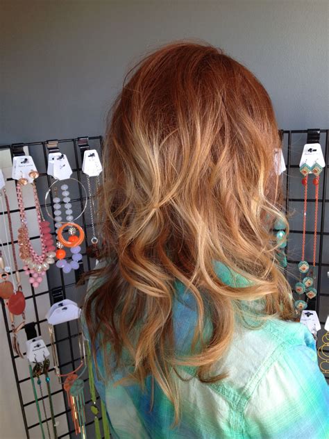 Gold and khaki strips are an unusual combo in this winning look. Red curly ombré | Long hair styles, Hair, Hair styles