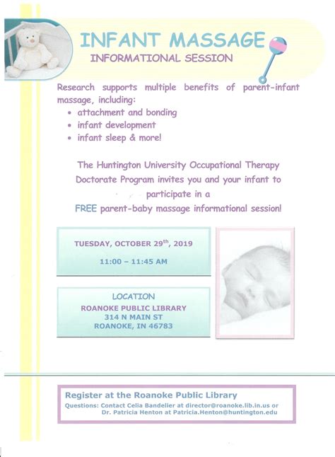 Infant Massage Informational Session On Oct 29 From 11 1145 Am Roanoke Public Library Indiana