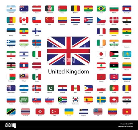 Set Of Glossy Icons Of Flags Of World Sovereign States Isolated On