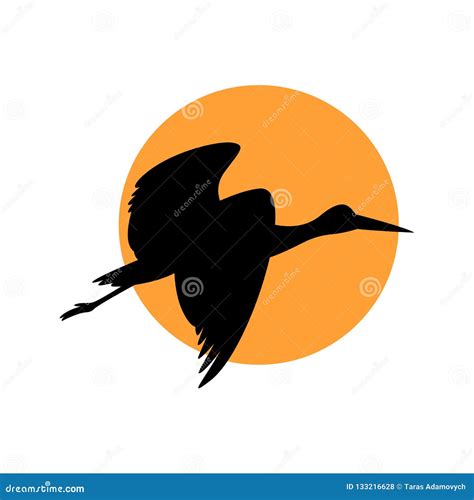 Black Heron Flying Vector Illustration Black Silhouette Stock