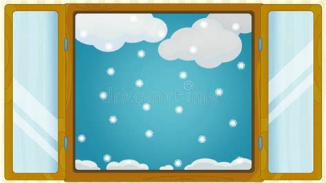 Cartoon Scene With Weather In The Window Winter Snowy Stock