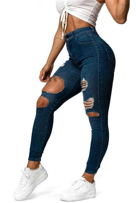 Shop Regular V Super Ripped High Waisted Fitjeans Azure Blue Exclusive Design S All The
