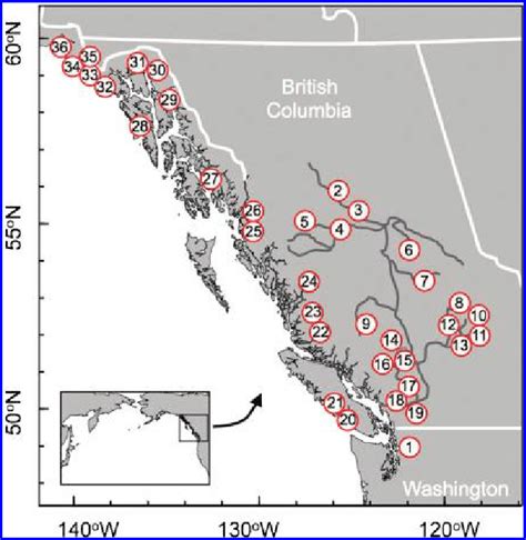 Map With Locations Of Sockeye Salmon Populations Considered In The