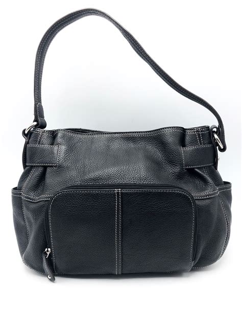 Tignanello Black Pebbled Leather Hobo Shoulder Bag Property Room